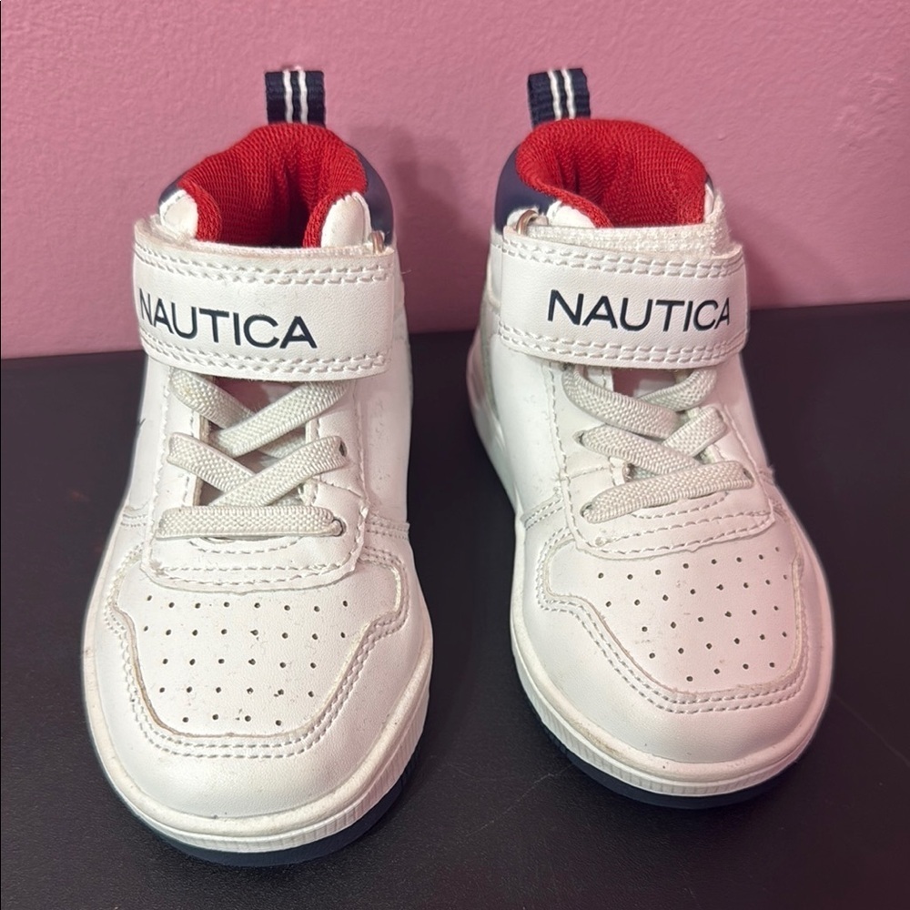 Nautica White and Red Low-Top Sneakers with Velcro